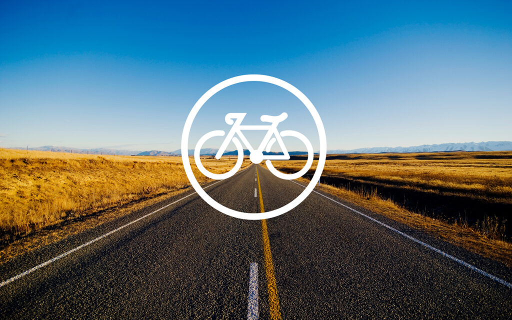 Bild von einer Straße und in der Mitte befindet sich eine Illustration von einem Fahrrad