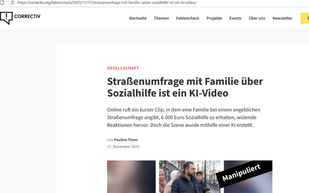 Das Bild zeigt einen Screenshot der Website Correctiv