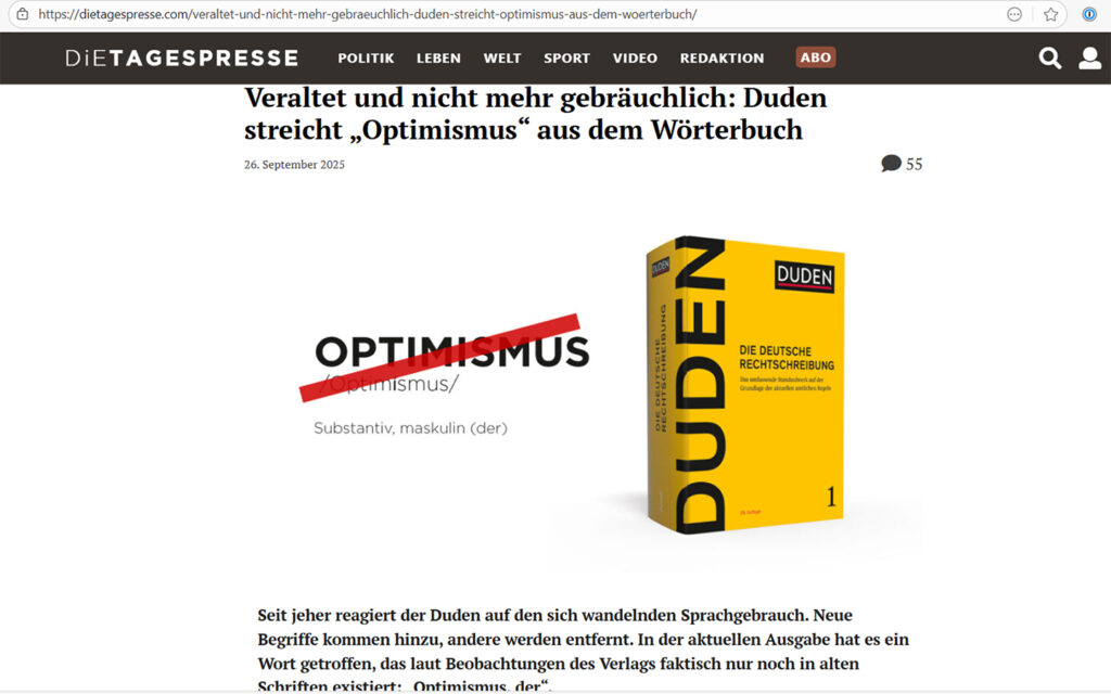 Das Bild zeigt einen Sreenshot der Website "Die Tagespresse"