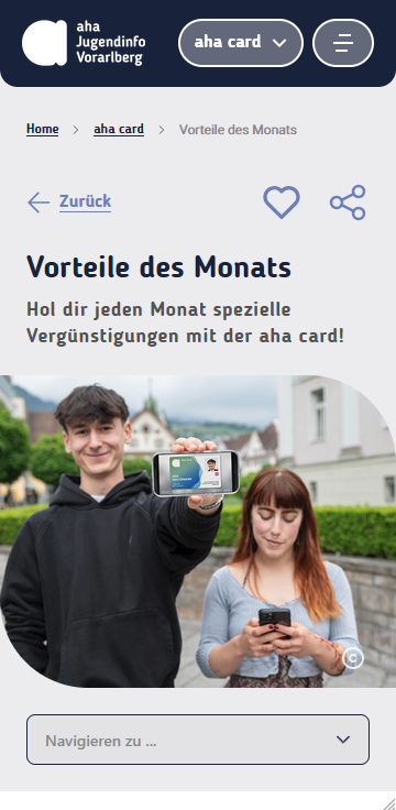 Screenshot des Beitrages Vorteil des Monats der aha card.