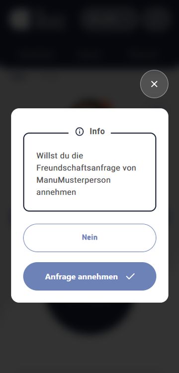 Screenshot von Screen bei dem man gefragt wird, ob man mit jemand befreundet sein will.